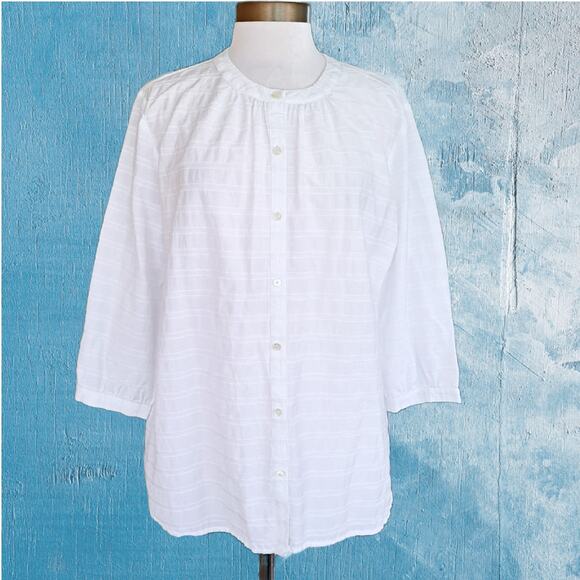 J. McLaughlin White Collarless Button Down Top Size XL Textured Stripe - Picture 3 of 9